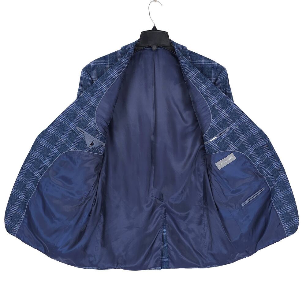 Michael Kors Mens Classic Fit Sport Coat Blazer 42L Blue Plaid Stretch NWT - Picture 7 of 13